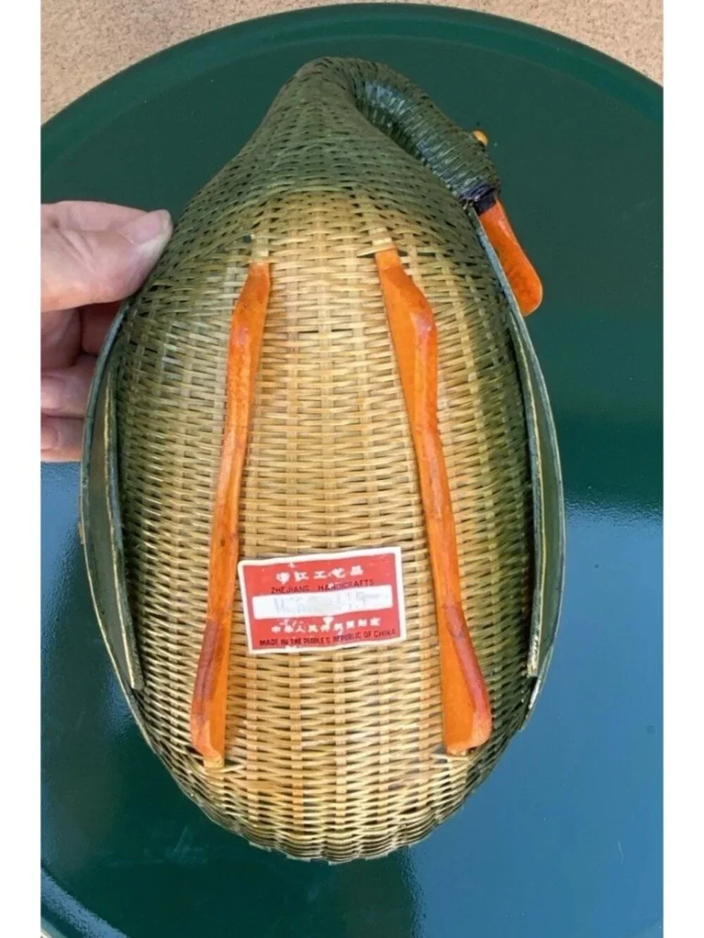 Vintage 10” Zhejiang Chinese Swan Duck Goose Basket Green Bird Original Tag
